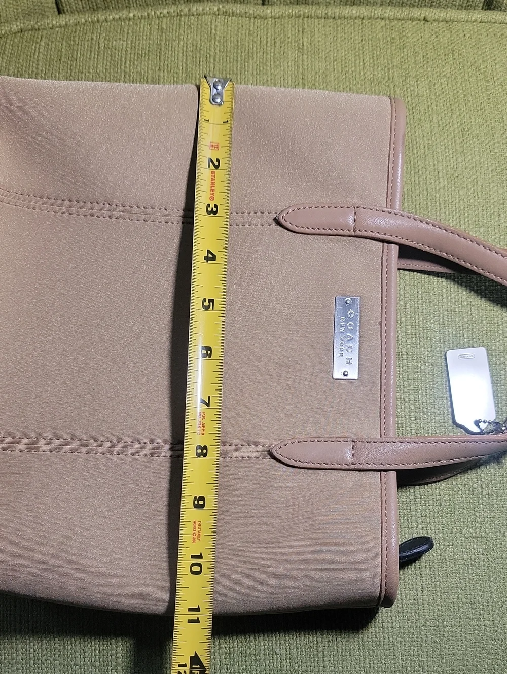 Coach Beige Rylon Shoulder Tote with Leather Trim